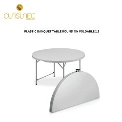 PLASTIC BANQUET TABLE ROUND ON FOLDABLE 1.2 M