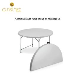 PLASTIC BANQUET TABLE ROUND ON FOLDABLE 1.5 M