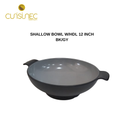 SHALLOW BOWL W/HDL 12INCH BK/GY