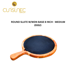 ROUND SLATE WITH WDN BASE 8 INCH - MEDIUM
