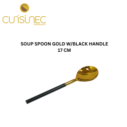 SOUP SPOON GOLD W/BLACK HANDLE 17 CM