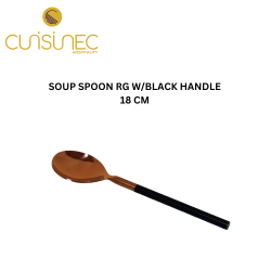 SOUP SPOON RG W/BLACK HANDLE 18 CM