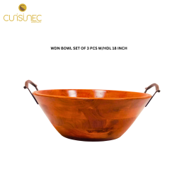 WOODEN BOWL SET OF 3 PCS W/HDL 18 INCH
