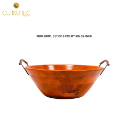 WOODEN BOWL SET OF 3PCS W/HDL 16 INCH