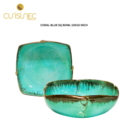 CORAL BLUE SQ BOWL 10X10 INCH