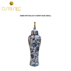 33880 WHT/BLUE FLOWER VASE SMALL