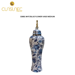 33881 WHT/BLUE FLOWER VASE MEDIUM