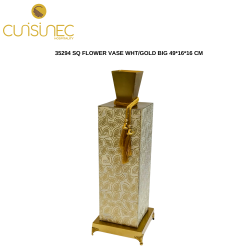 35294 SQ FLOWER VASE WHT/GOLD BIG