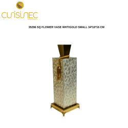 35296 SQ FLOWER VASE WHT/GOLD SMALL