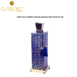35297 SQ FLOWER VASE BLUE/GOLD BIG