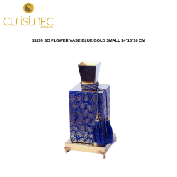 35299 SQ FLOWER VASE BLUE/GOLD SMALL