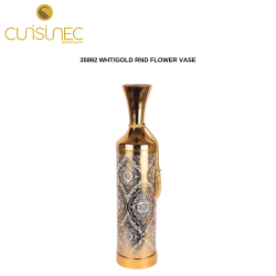 35992 WHT/GOLD RND FLOWER VASE