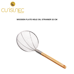 WOODEN FLATE HDLE OIL STRAINER 32 CM