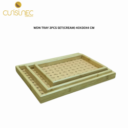 WOODEN TRAY 3 PCS SET(CREAM) 40X30X4 CM