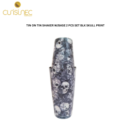 CUI TIN ON TIN SHAKER W/BASE 2PCS SET BLK SKULL PRINT KIN