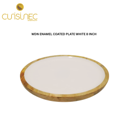 WOODEN ENAMEL COATED PLATE WHITE 8 INCH