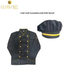 CUI CHEF COAT BLACK&YELLOW STRIP W/CAP CHL
