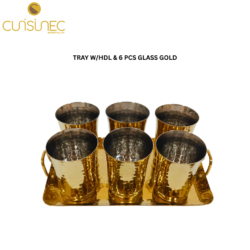 CUI TRAY W/HDL & 6PCS GLASS GOLD NAT