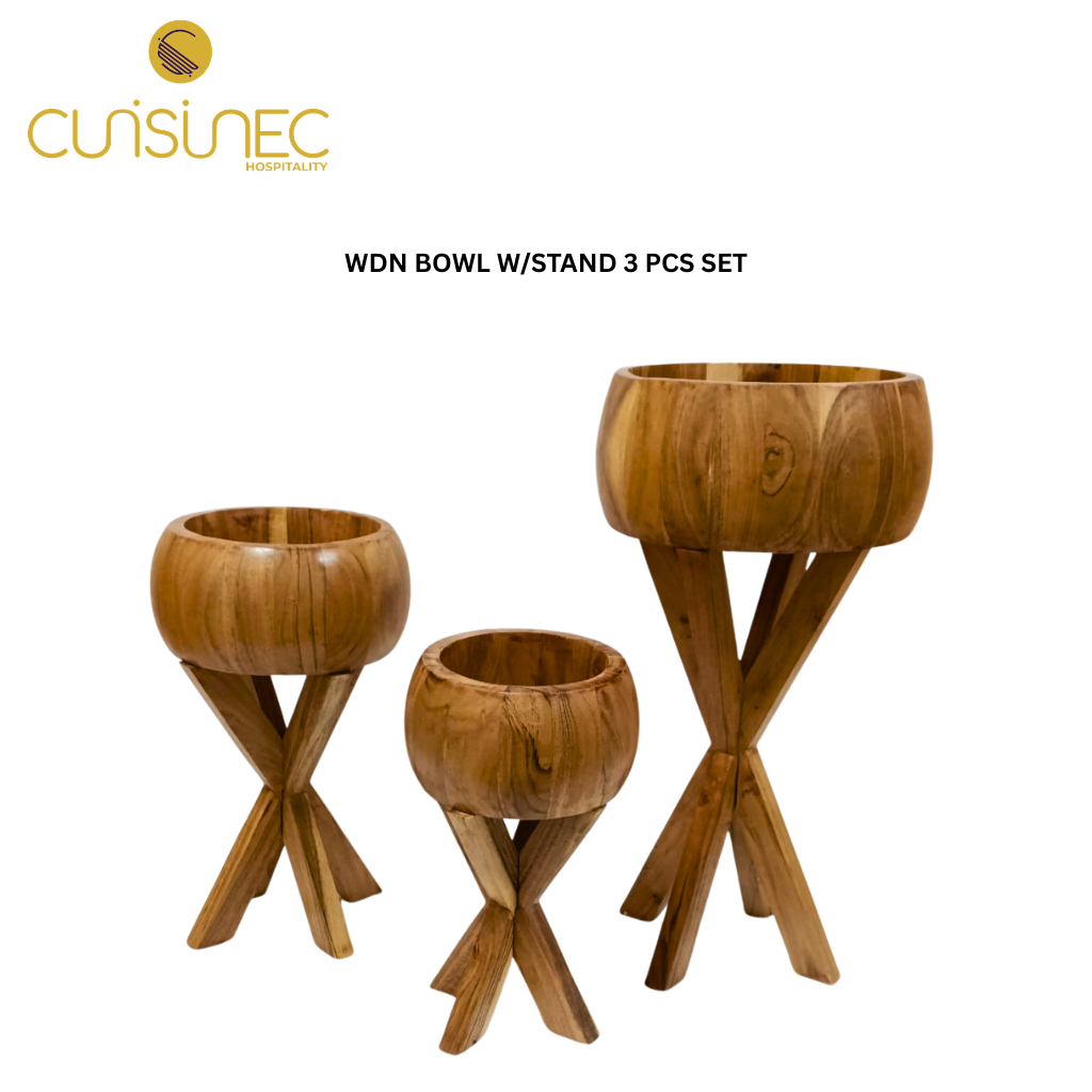 CUI WDN BOWL W/STAND 3 PCS SET ASH