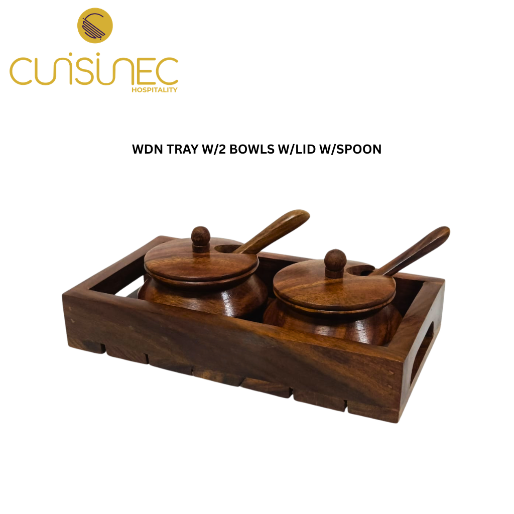 CUI WOODEN TRAY W/2 BOWLS W/LID W/SPOON ASH