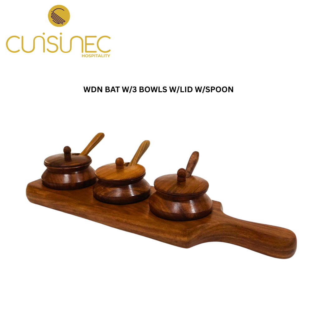 CUI WDN BAT W/3 BOWLS W/LID W/SPOON ASH