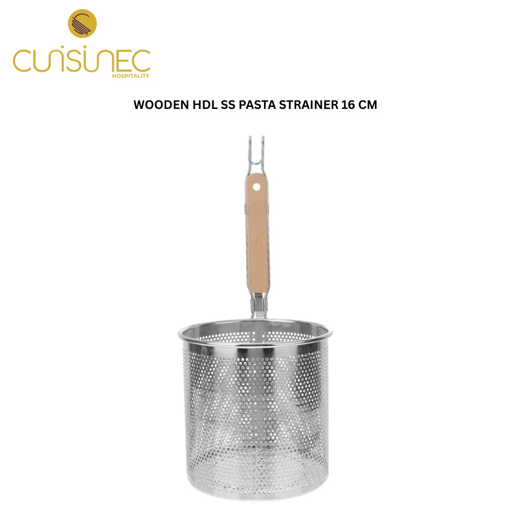 CUI WOODEN HDL SS PASTA STRAINER 16 CM BKS