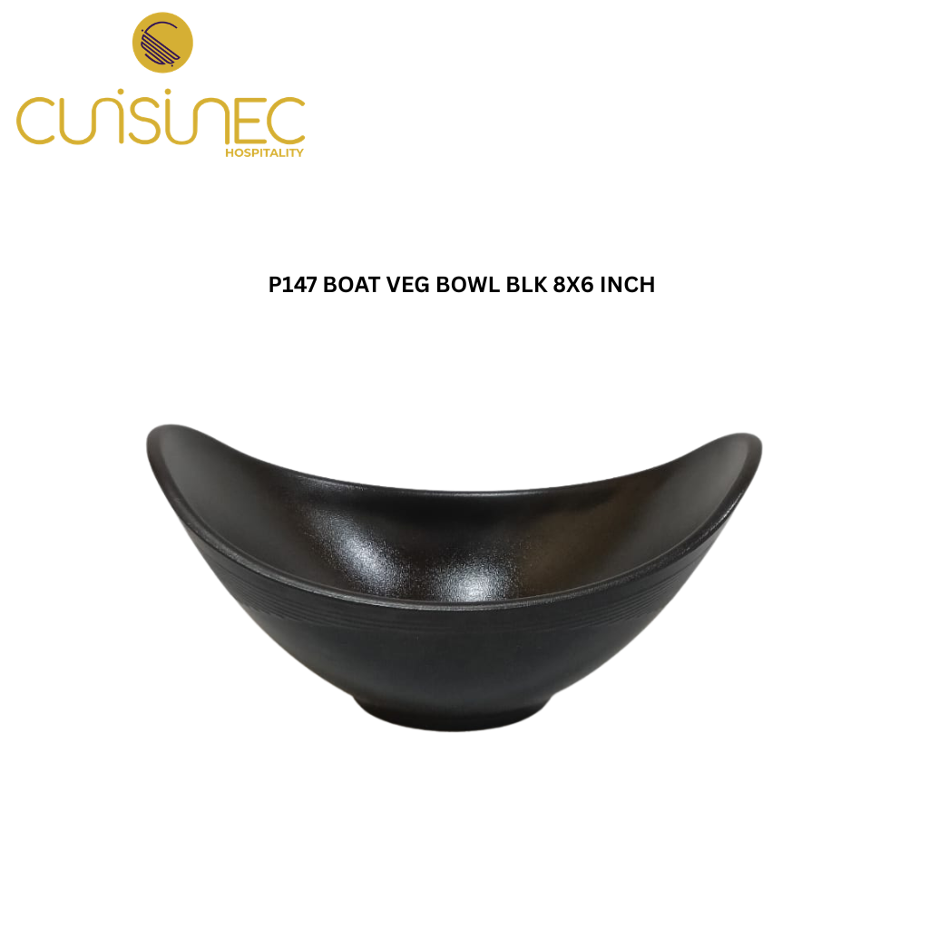 CUI P147 BOAT VEG BOWL BLK 8X6 INCH GRP