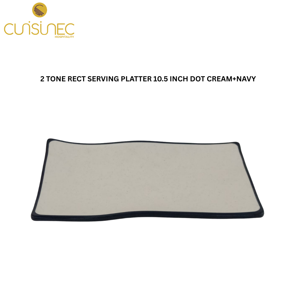 CUI 2TONE RECT SERVING PLATTER 10.5 INCH DOT CREAM+NAVY SVL