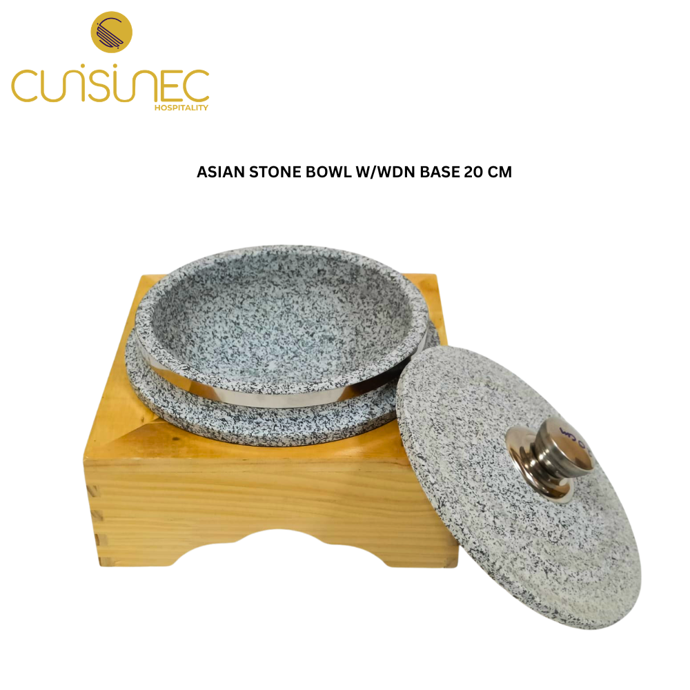 ASIAN STONE BOWL W/WDN BASE 20 CM